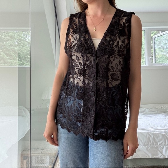 April Cornell Black Lace Vest Top 100% Cotton Size Large - Picture 4 of 12